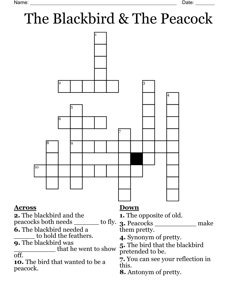The Blackbird The Peacock Crossword WordMint The Blackbird The Peacock Crossword WordMint