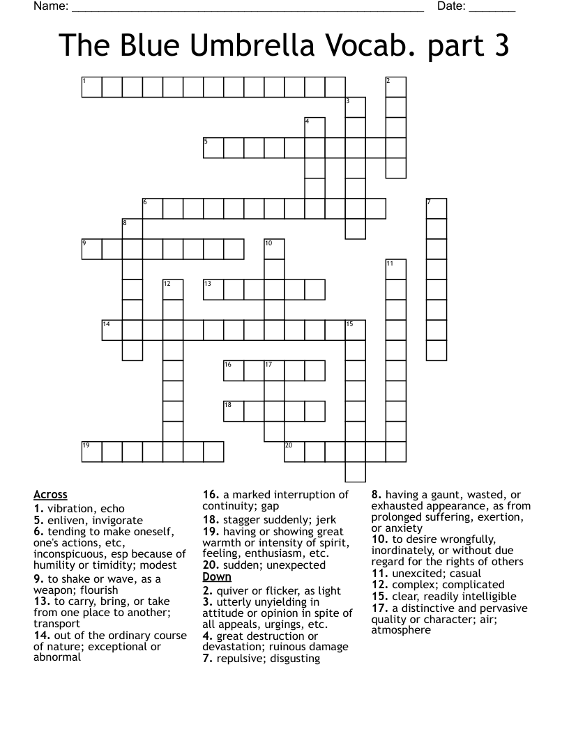 The Blue Umbrella Vocab Part 4 Crossword WordMint