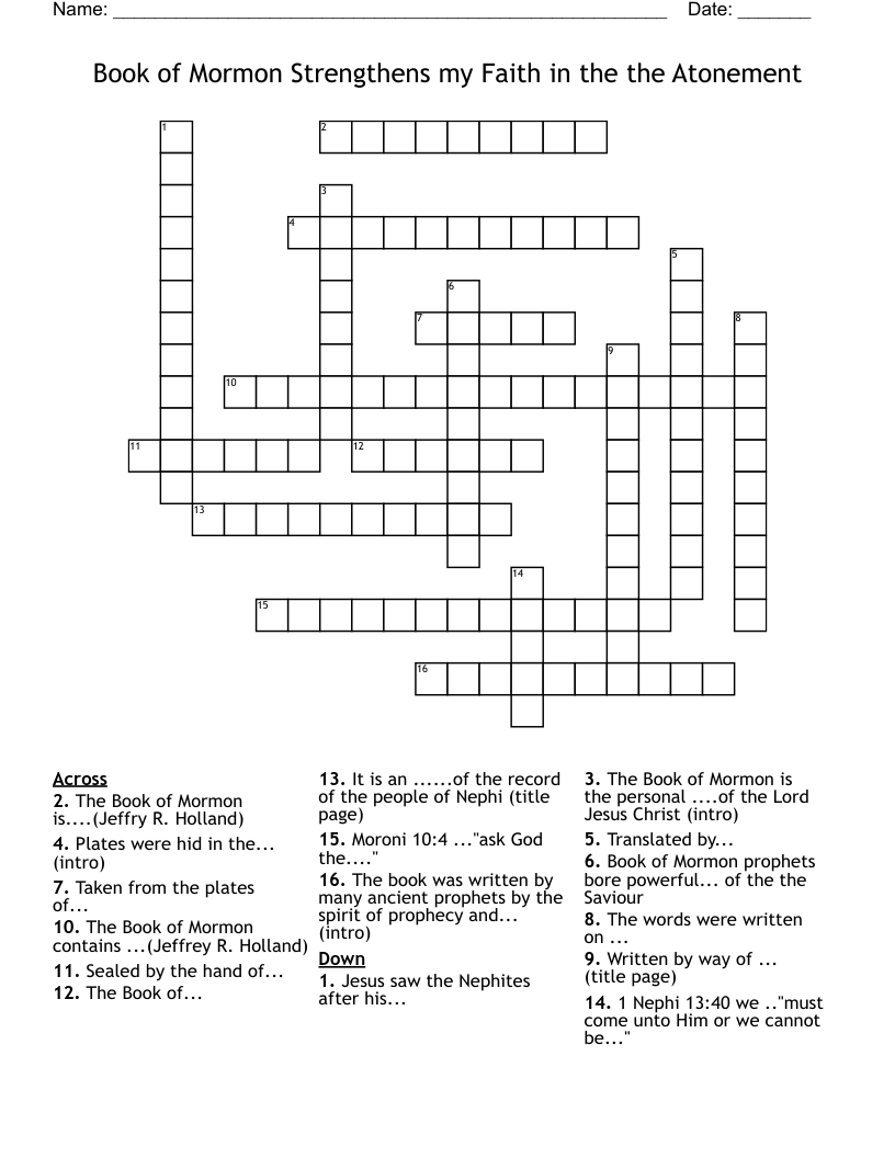 The Book Of Mormon Crossword WordMint