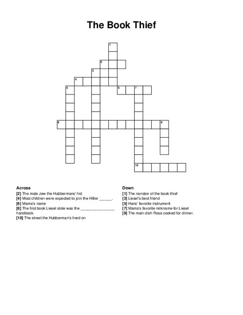The Book Thief Crossword Puzzle The Book Thief Crossword Puzzle
