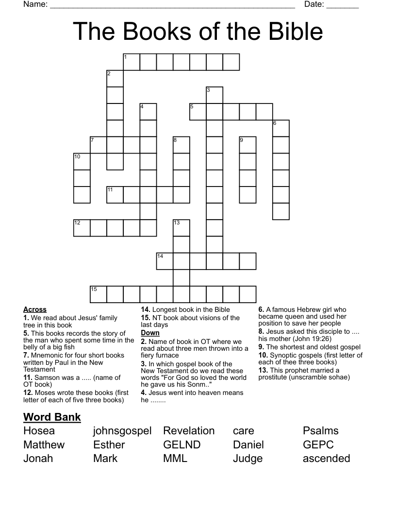 The Books Of The Bible Crossword WordMint