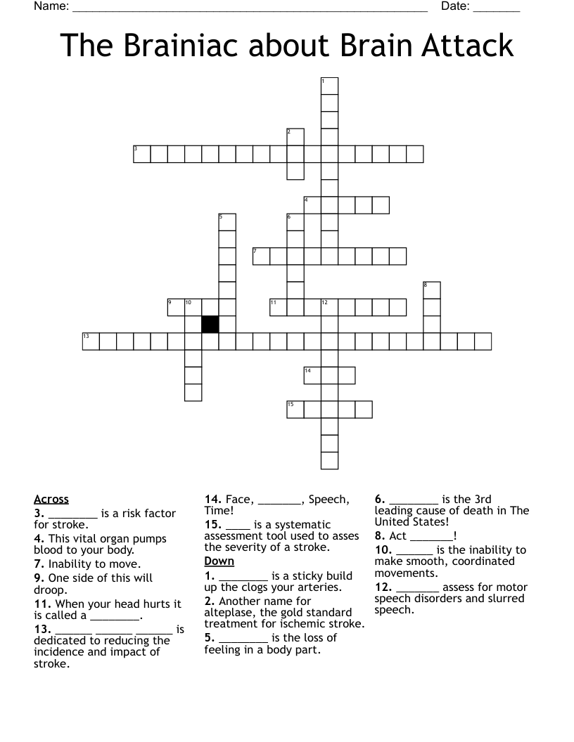 The Brainiac About Brain Attack Crossword WordMint The Brainiac About Brain Attack Crossword WordMint
