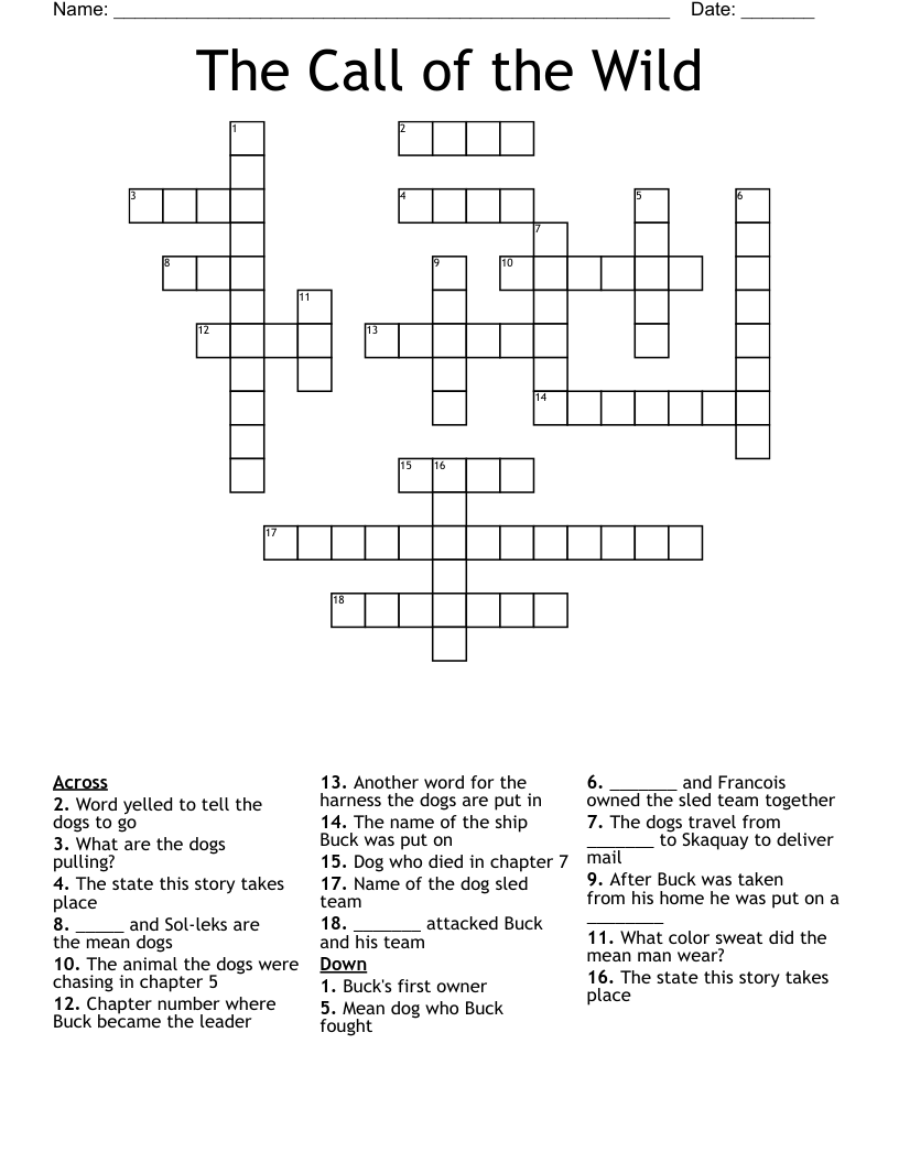 The Call Of The Wild Crossword WordMint The Call Of The Wild Crossword WordMint