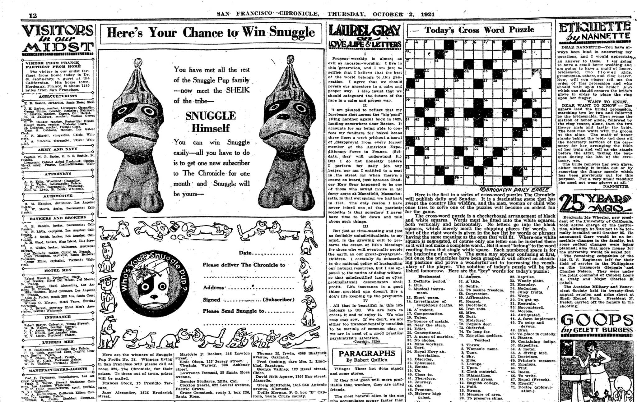 The Chronicle s First Crossword Puzzle From 1924 Ages Poorly