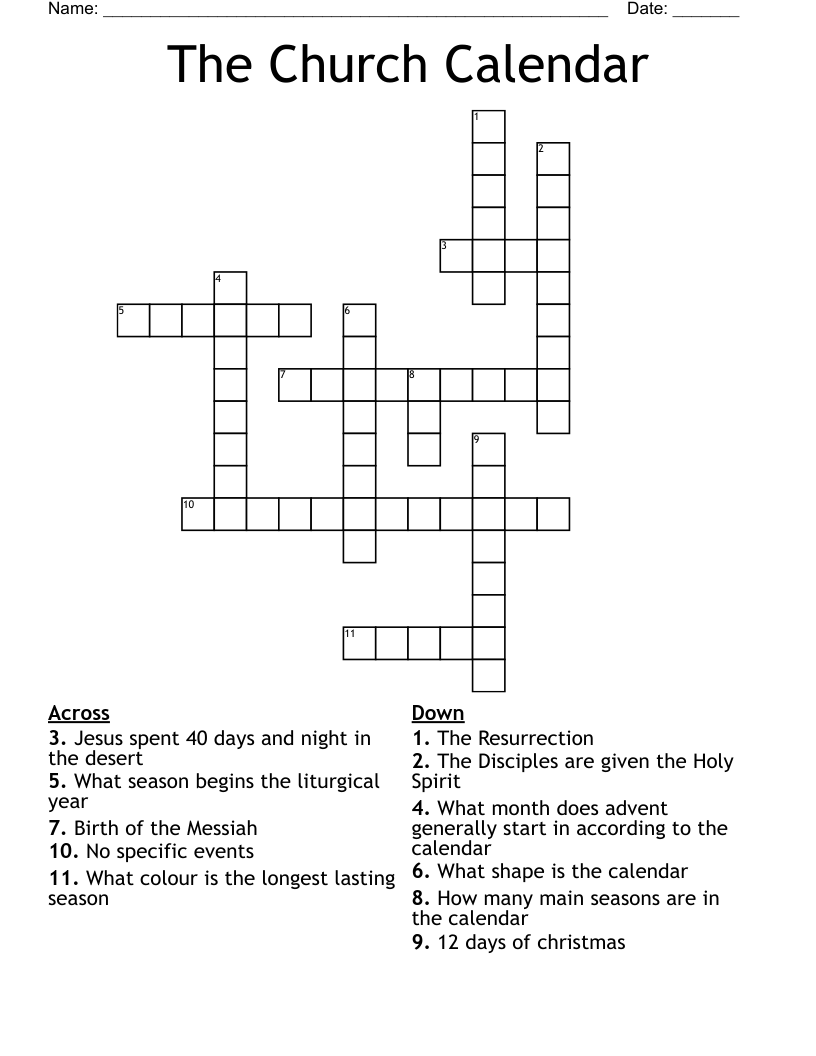The Church Calendar Crossword WordMint
