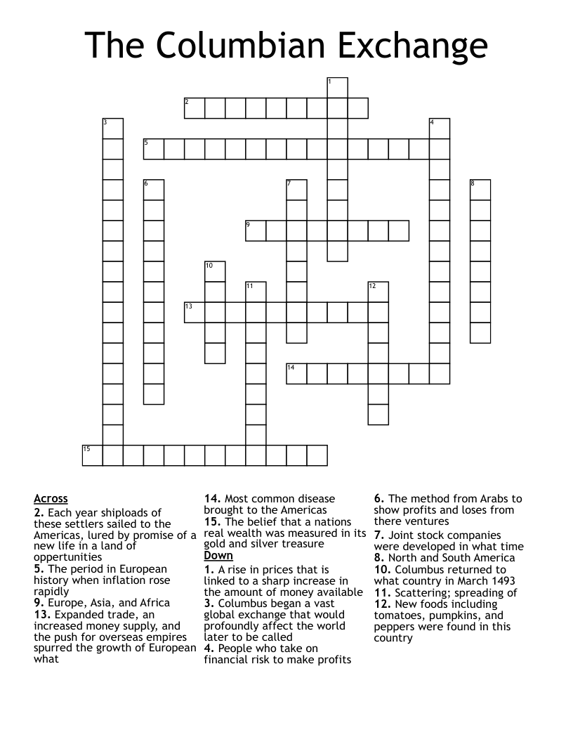 The Columbian Exchange Crossword WordMint