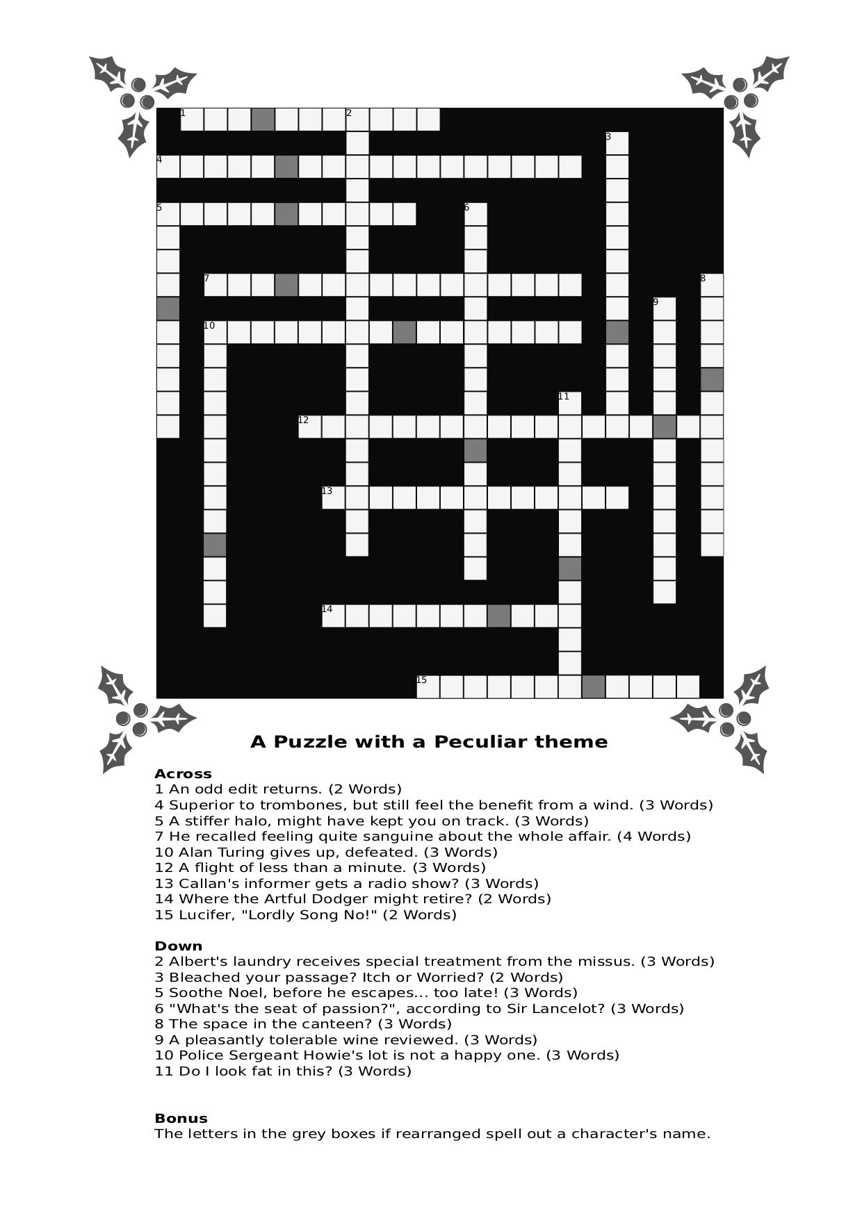 The Cryptic Christmas Crossword Answers With Explanations Christopher Fowler Website