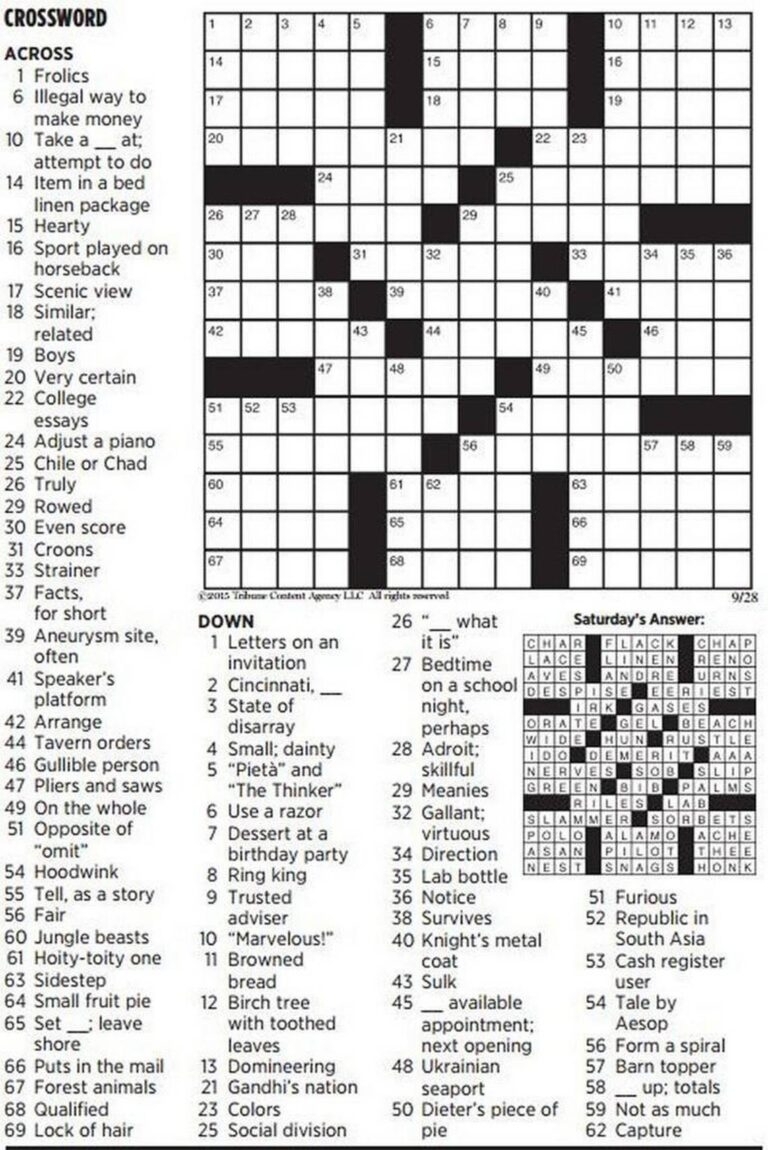 The Daily Commuter Crossword Puzzle Answers Free Printable Crosswords