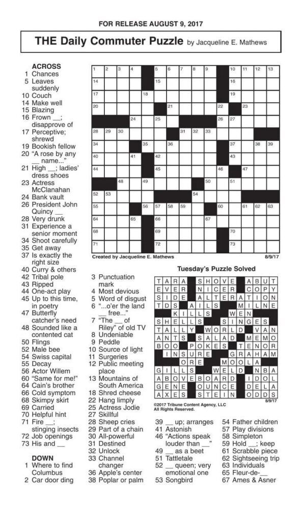 daily commuter crossword puzzle printable