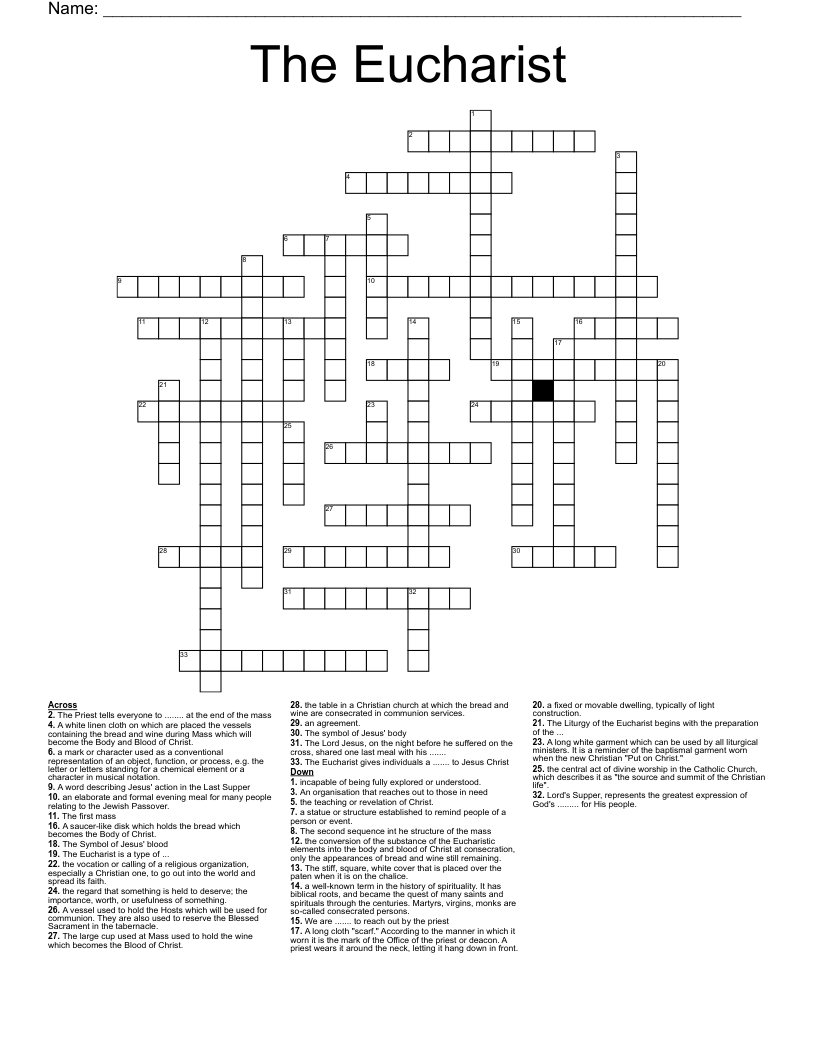The Eucharist Crossword WordMint