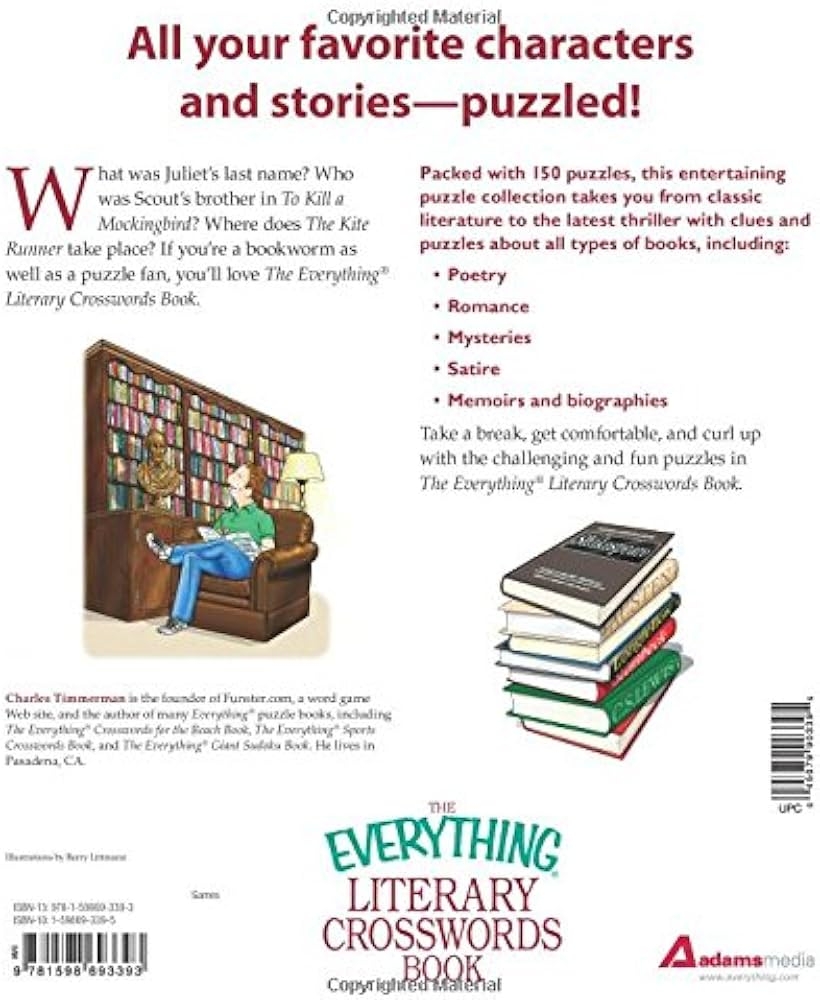 The Everything Literary Crosswords Book 150 Novel Puzzles For Book Lovers Timmerman Charles 9781598693393 Amazon Books