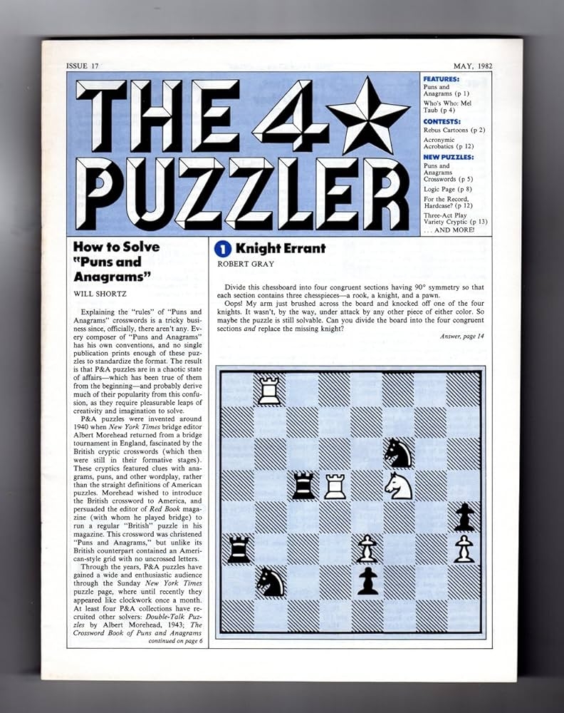The Four Star Puzzler May 1982 Issue 17 Puzzles From Games Magazine Anacrostic Acrostic Crosswords Cryptic Cryptograms Logic More Emily Cox Henry Rathvon Will Shortz Robert Gray Lynn Marie Hyde Billie