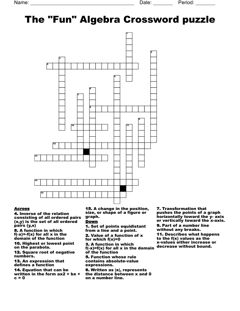 The Fun Algebra Crossword Puzzle WordMint