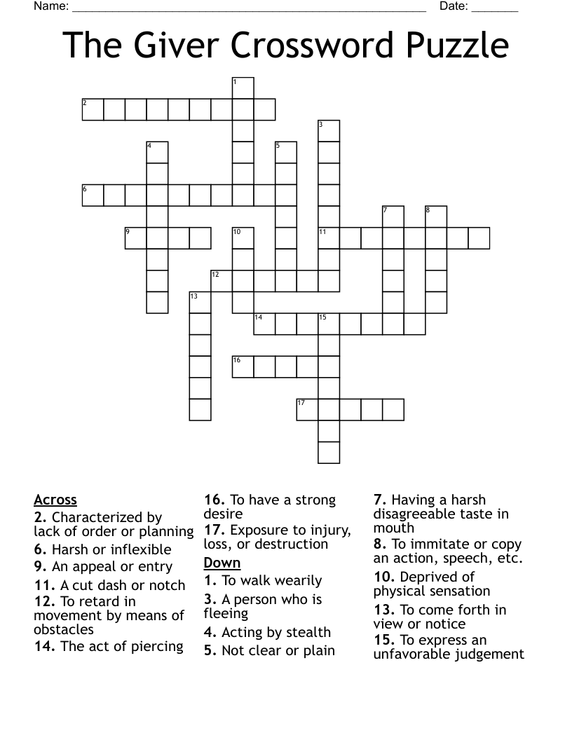 The Giver Crossword Puzzle WordMint