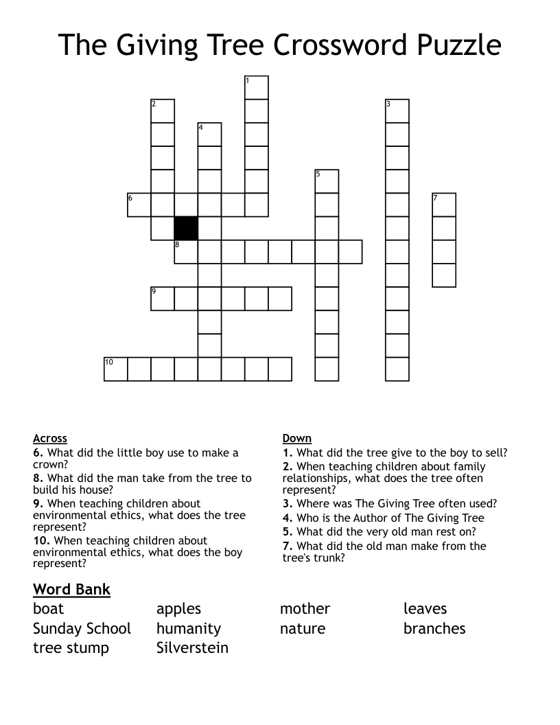 The Giving Tree Crossword Puzzle WordMint