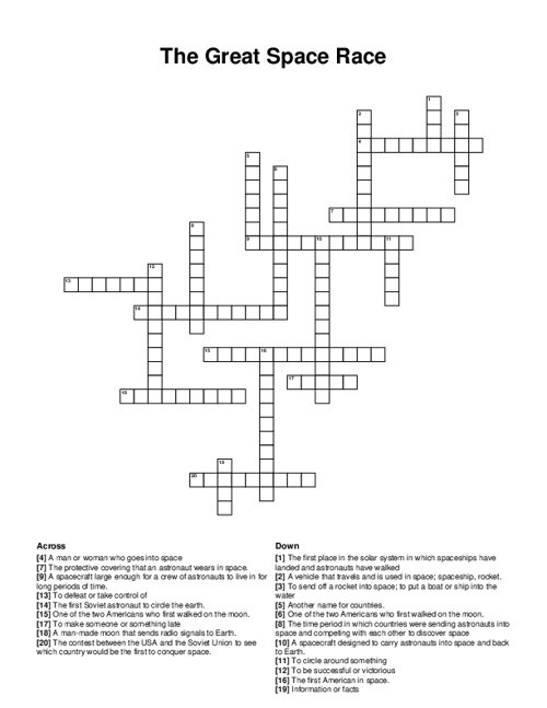 The Great Space Race Crossword Puzzle The Great Space Race Crossword Puzzle
