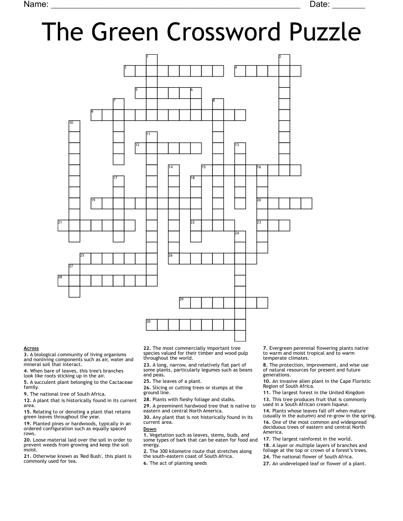 The Green Crossword Puzzle WordMint The Green Crossword Puzzle WordMint