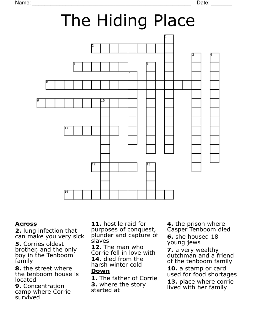 The Hiding Place Crossword WordMint