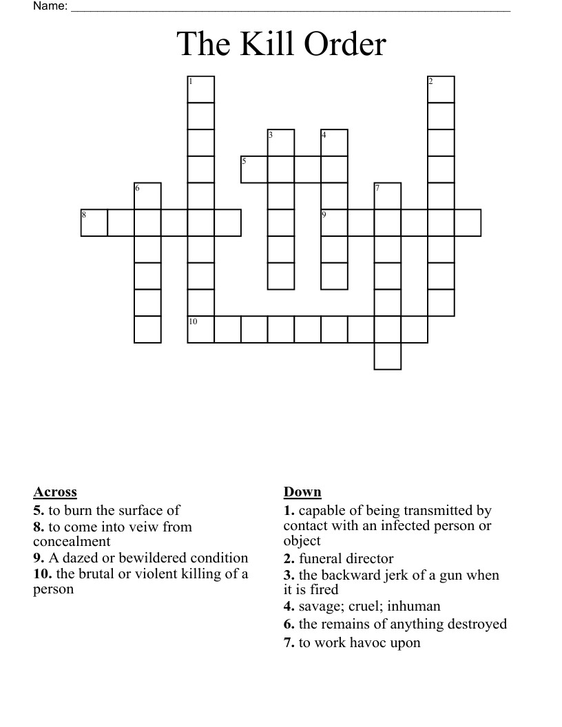 The Kill Order Crossword WordMint The Kill Order Crossword WordMint