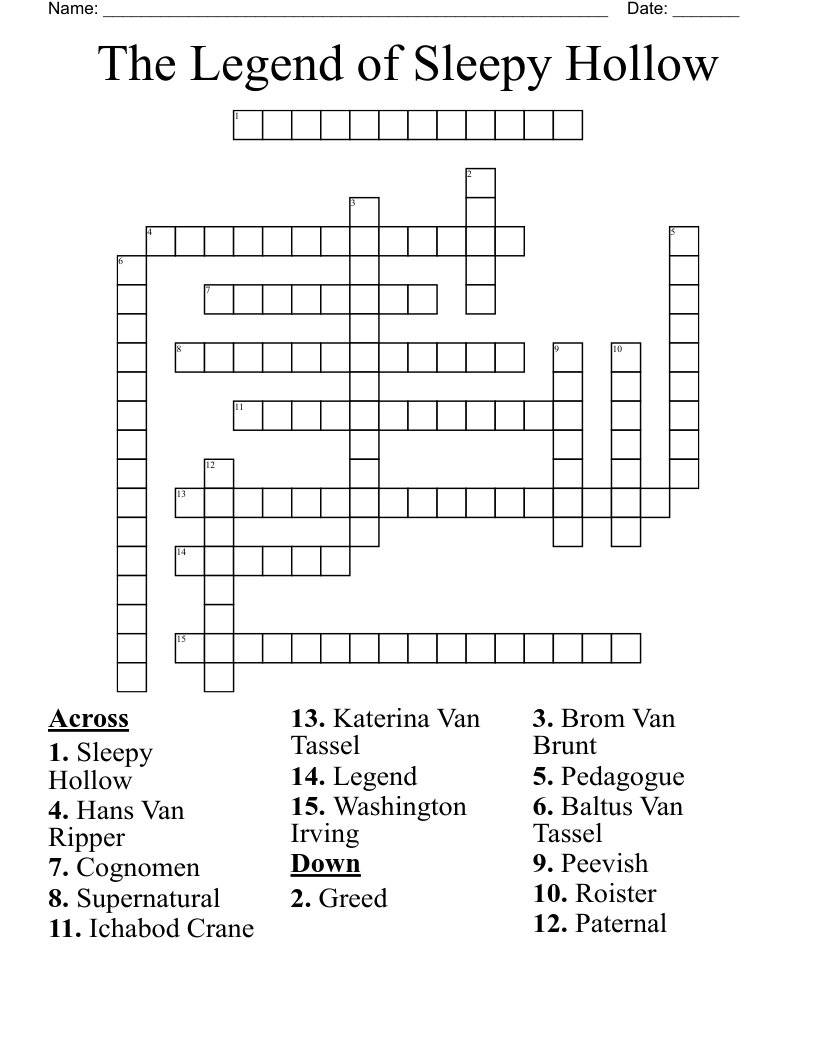 The Legend Of Sleepy Hollow Crossword WordMint