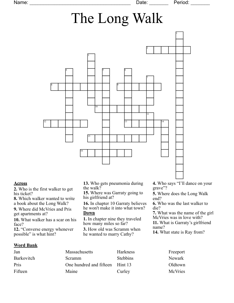 The Long Walk Crossword WordMint