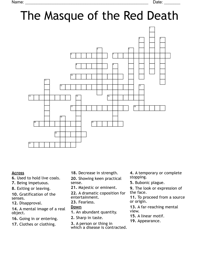 The Masque Of The Red Death Crossword WordMint