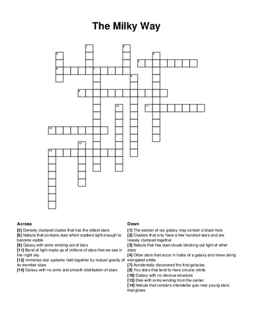 The Milky Way Crossword Puzzle