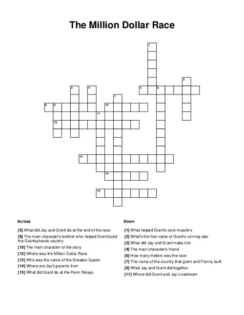 The Million Dollar Race Crossword Puzzle The Million Dollar Race Crossword Puzzle