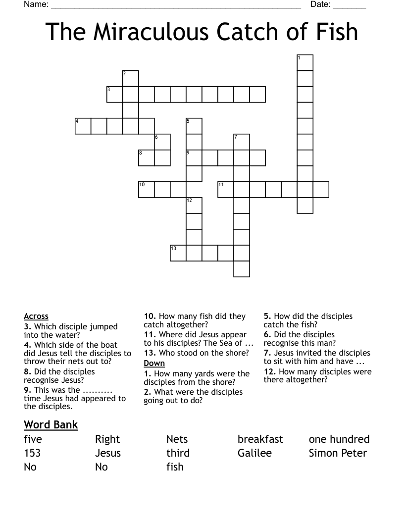 The Miraculous Catch Of Fish Crossword WordMint The Miraculous Catch Of Fish Crossword WordMint