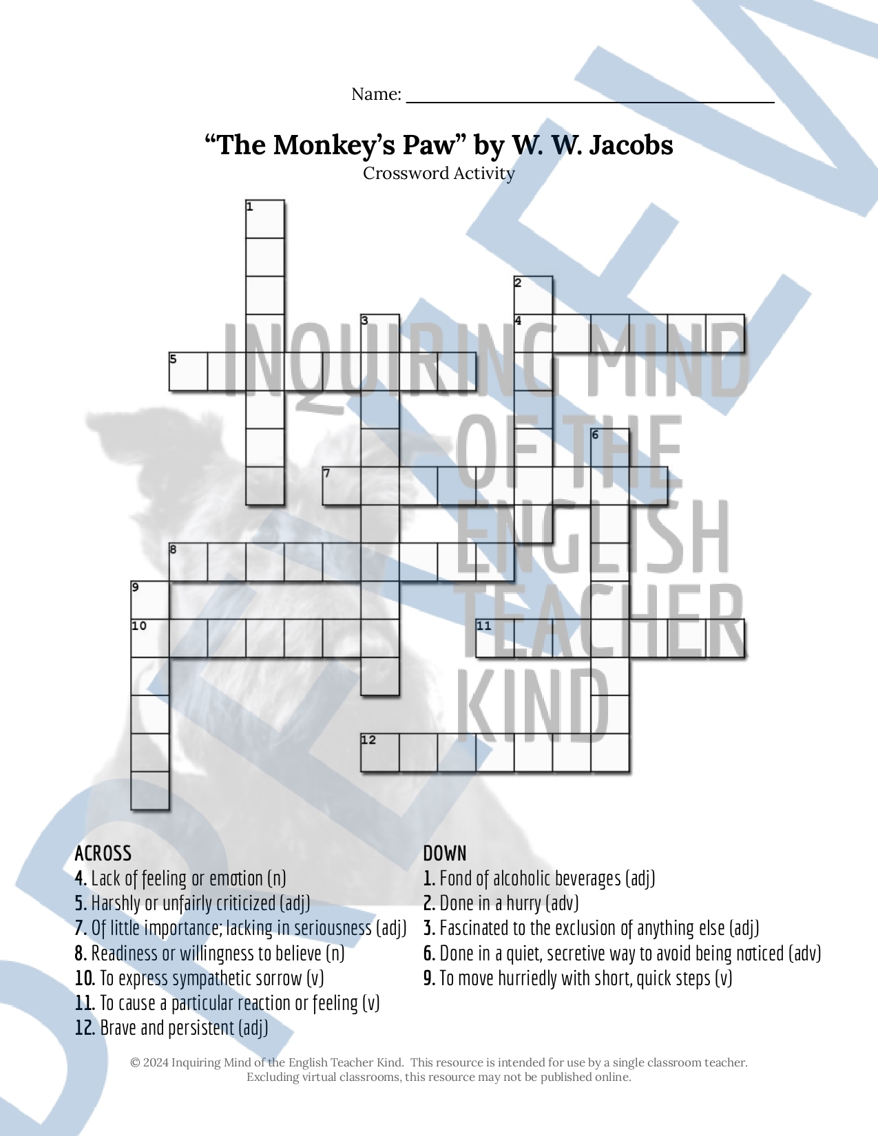 The Monkey s Paw By W W Jacobs Vocabulary Games And Activities Made By Teachers The Monkey s Paw By W W Jacobs Vocabulary Games And Activities Made By Teachers