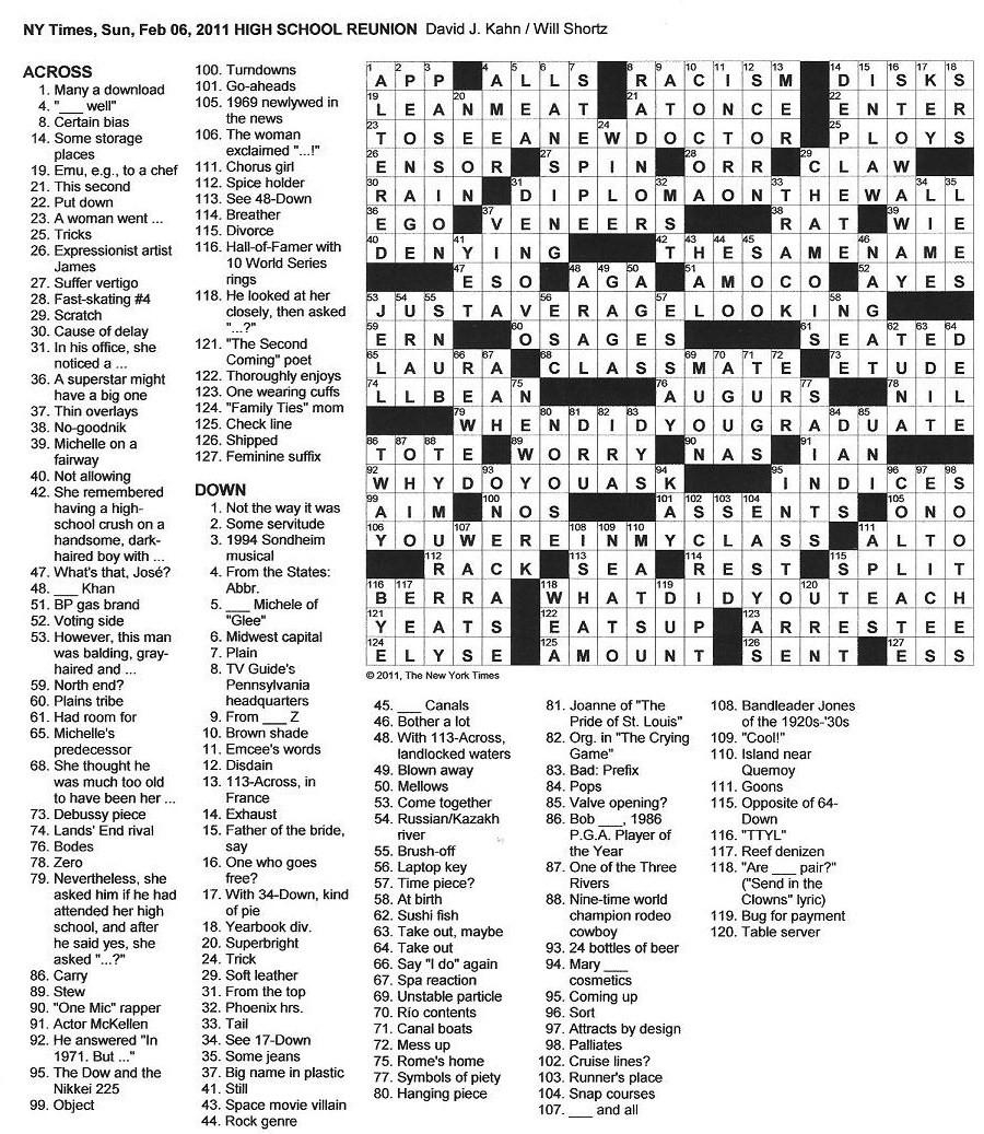 The New York Times Crossword In Gothic 02 06 11 High School Reunion The New York Times Crossword In Gothic 02 06 11 High School Reunion