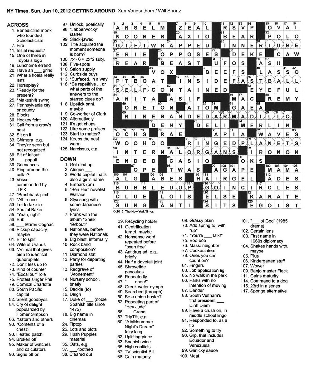 The New York Times Crossword In Gothic 06 10 12 Getting Around