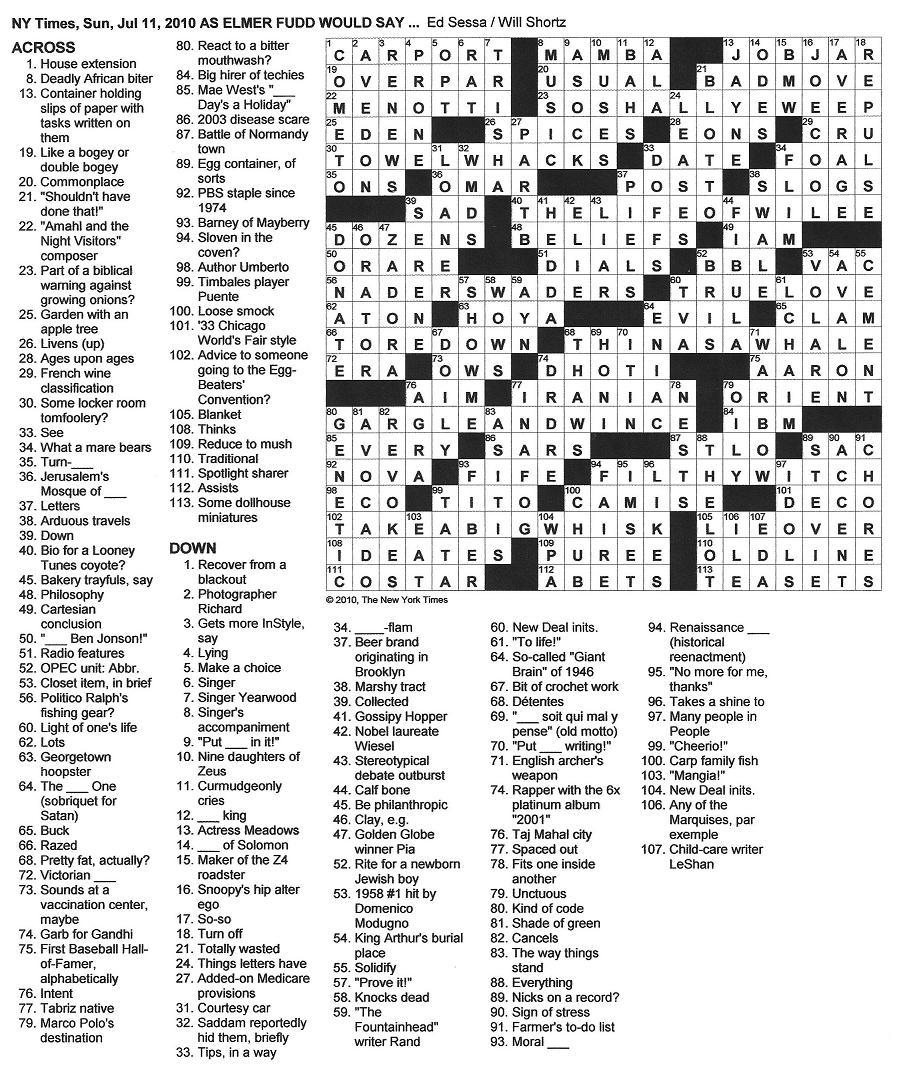 The New York Times Crossword In Gothic 07 11 10 As Elmer Fudd Would Say 