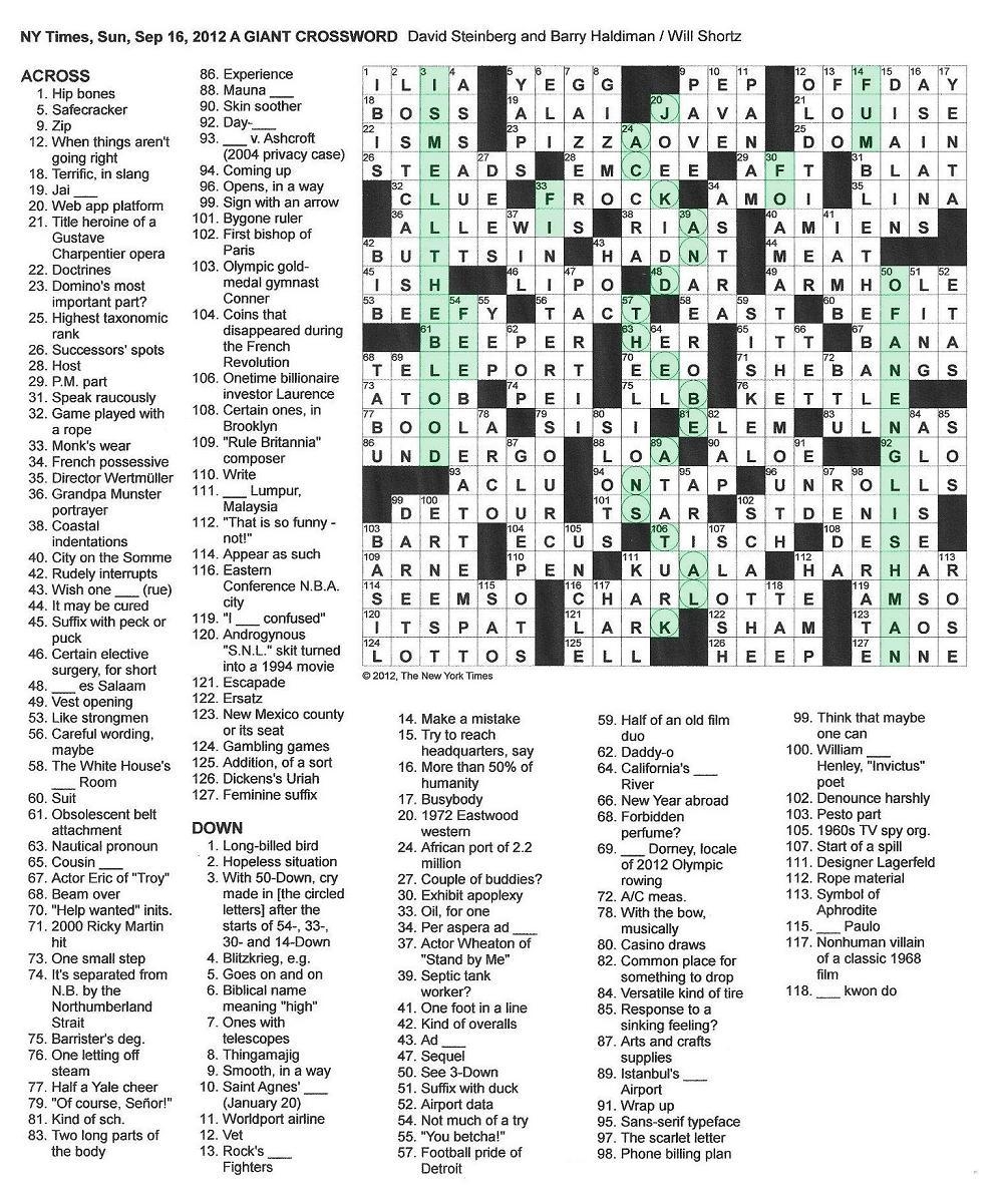 The New York Times Crossword In Gothic 09 16 12 Jack And The Beanstalk
