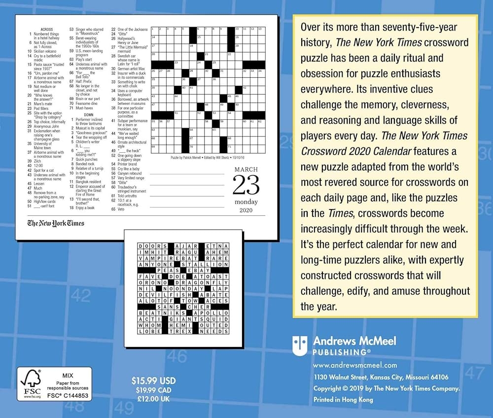 The New York Times Crossword Puzzles 2020 Day to Day Calendar The New York Times 9781449498207 Amazon Books