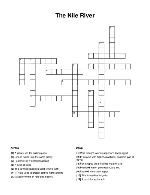 The Nile River Crossword Puzzle The Nile River Crossword Puzzle