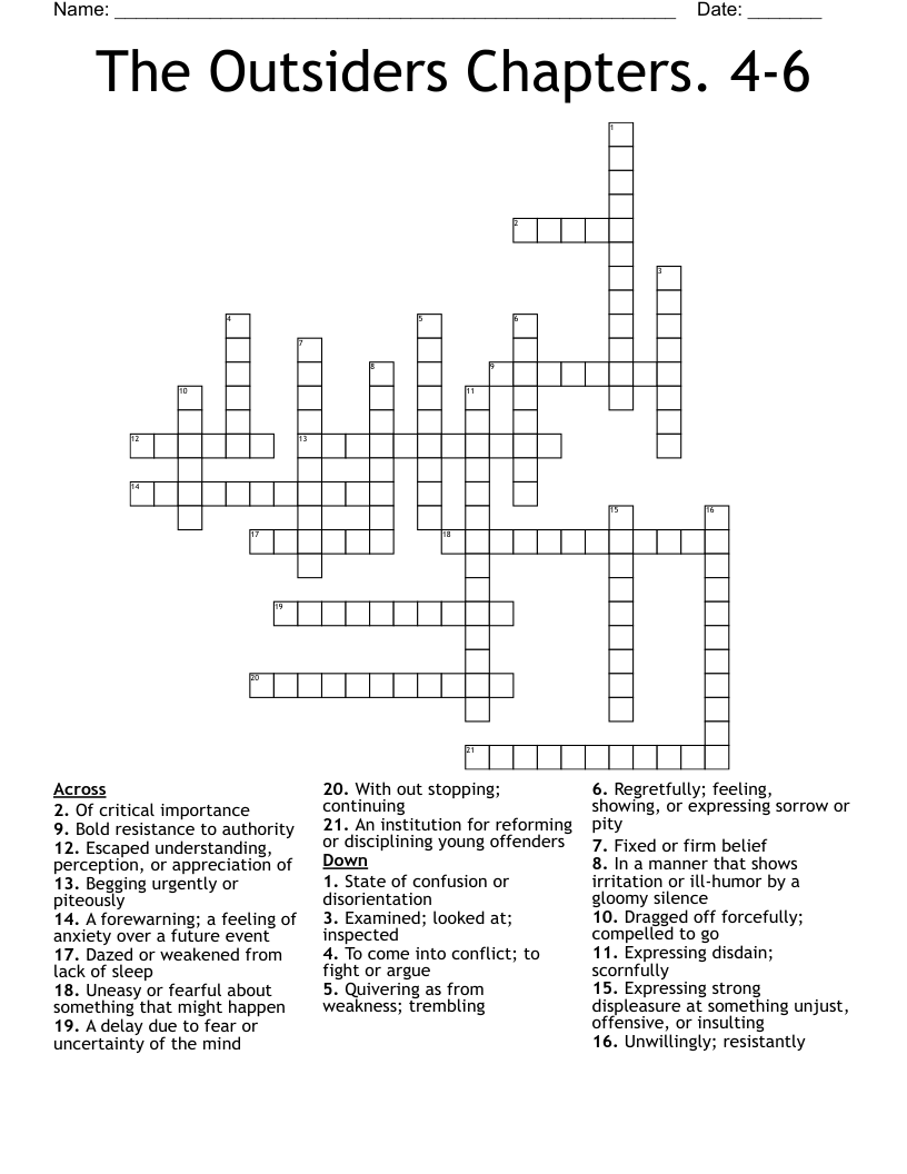 The Outsiders Chapters 4 6 Crossword WordMint The Outsiders Chapters 4 6 Crossword WordMint