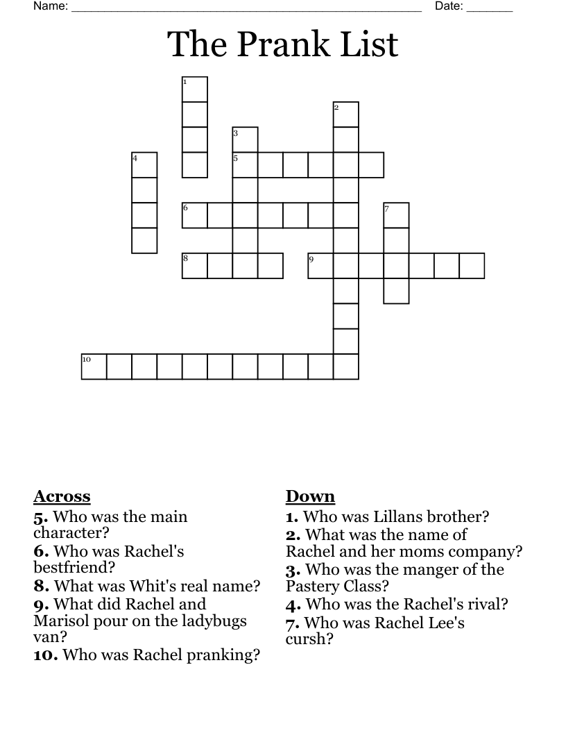 The Prank List Crossword WordMint