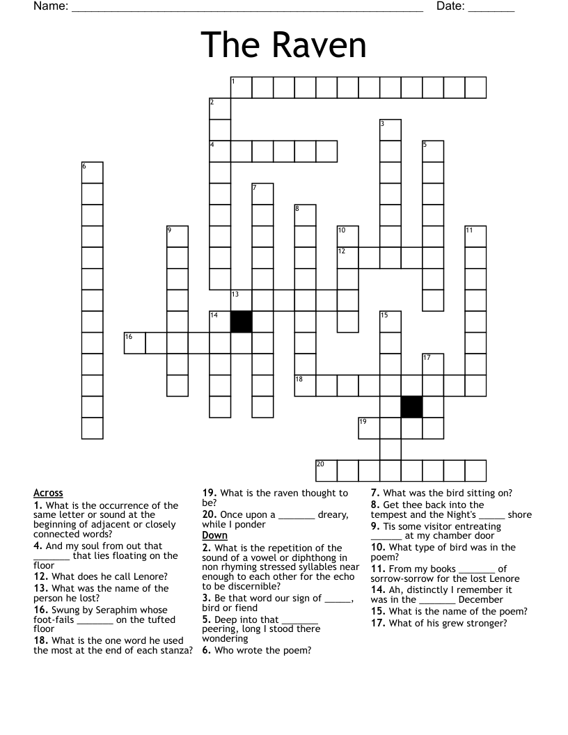 The Raven Crossword WordMint The Raven Crossword WordMint