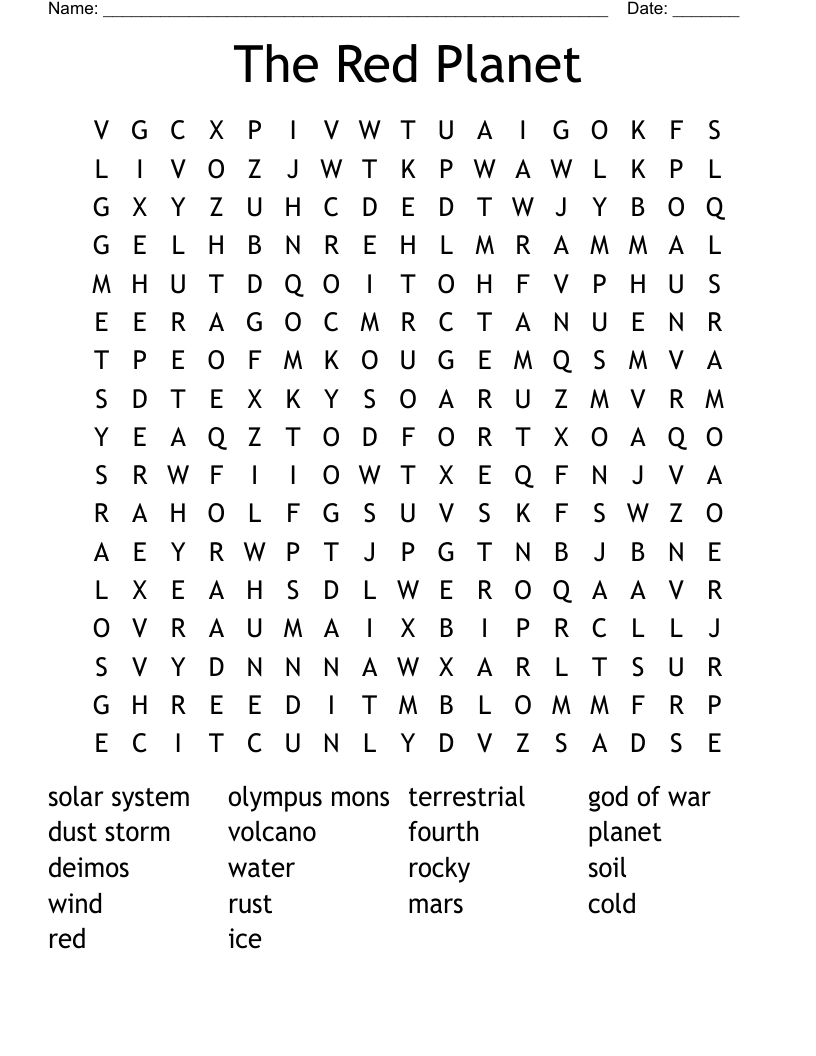 The Red Planet Word Search WordMint