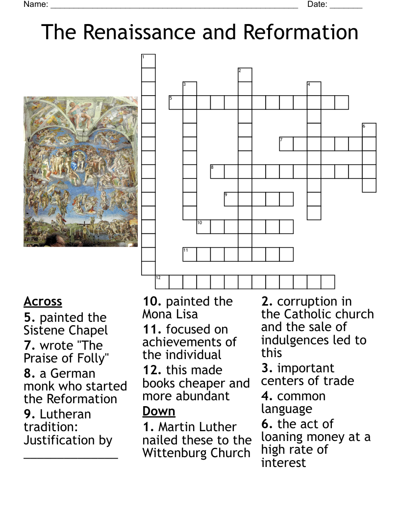 The Renaissance And Reformation Crossword WordMint