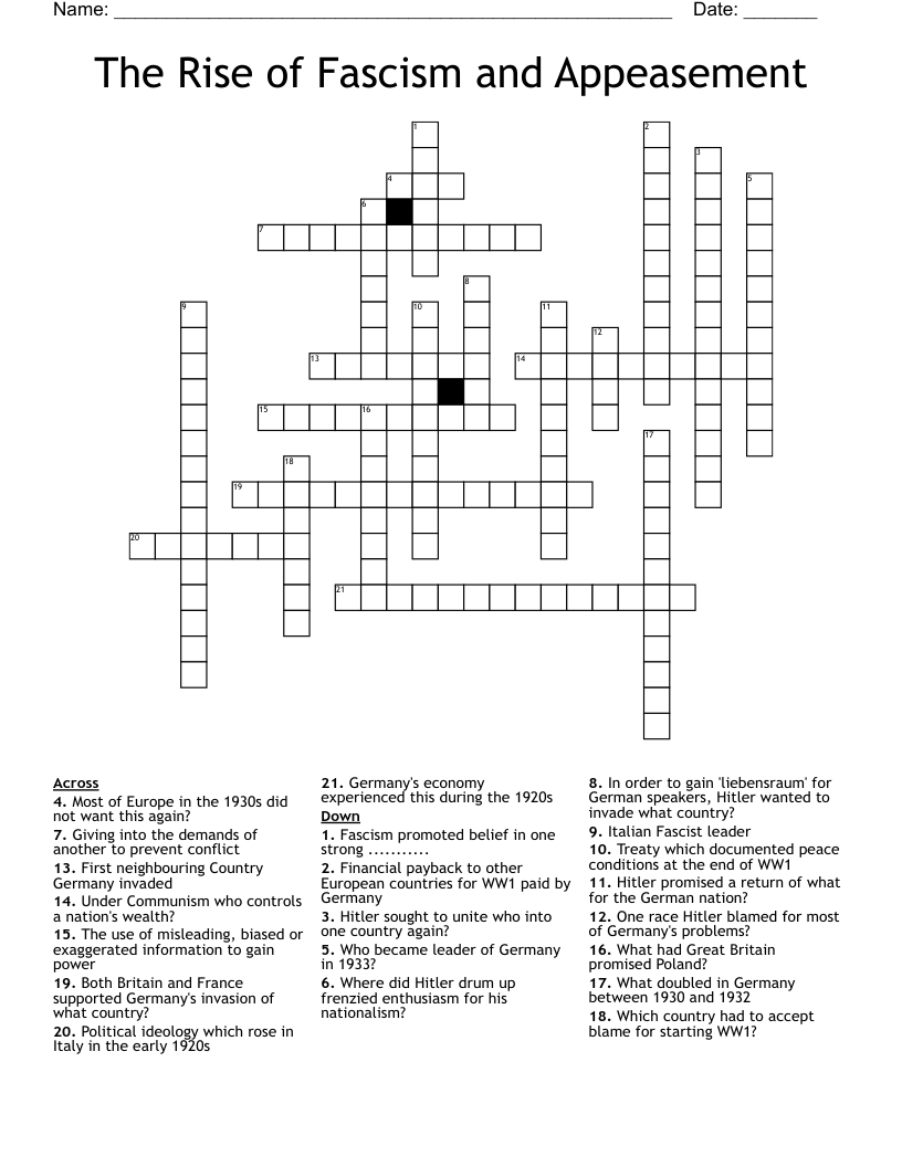 The Rise Of Fascism And Appeasement Crossword WordMint