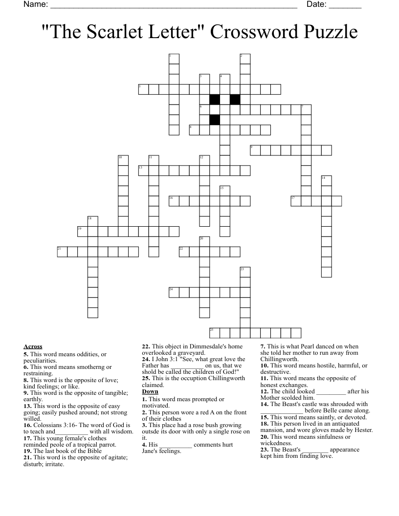 The Scarlet Letter Crossword Puzzle WordMint