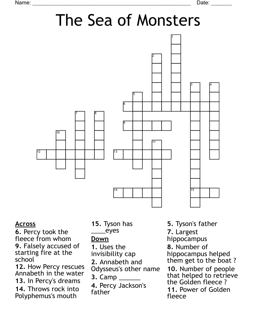 The Sea Of Monsters Crossword WordMint The Sea Of Monsters Crossword WordMint