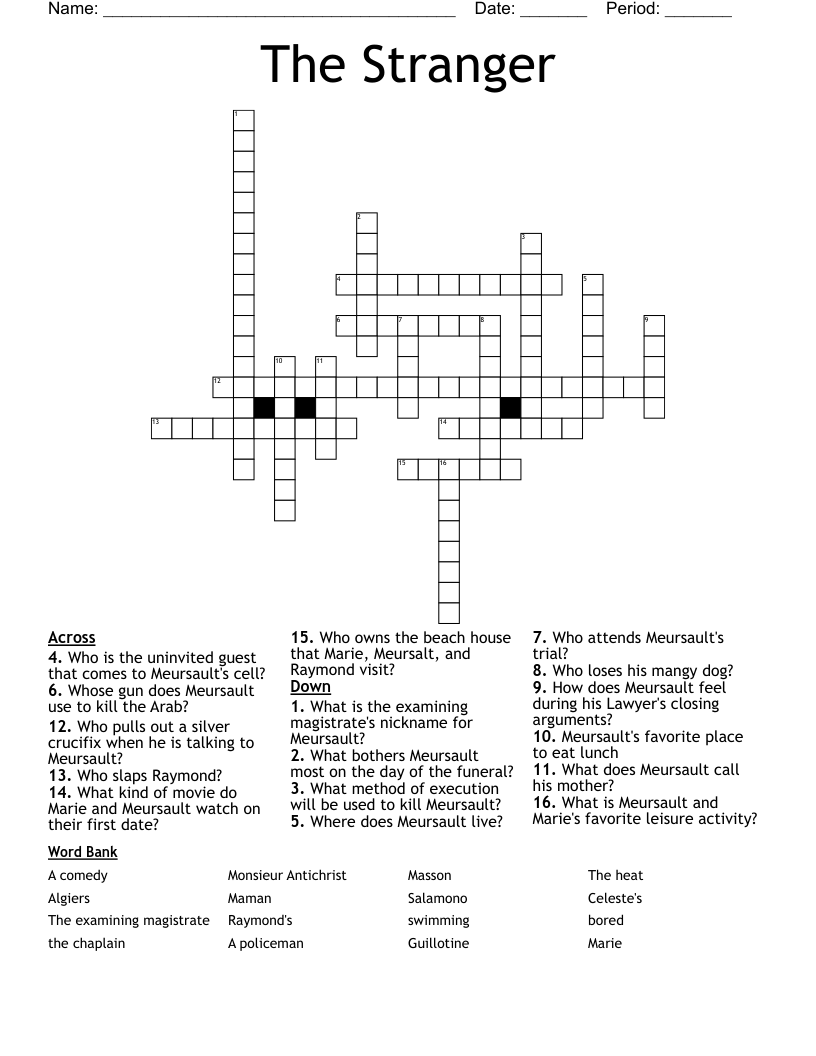 The Stranger Crossword WordMint