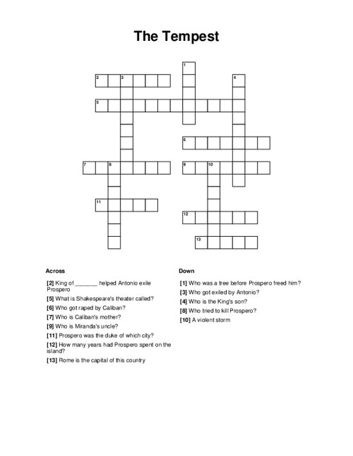 The Tempest Crossword Puzzle