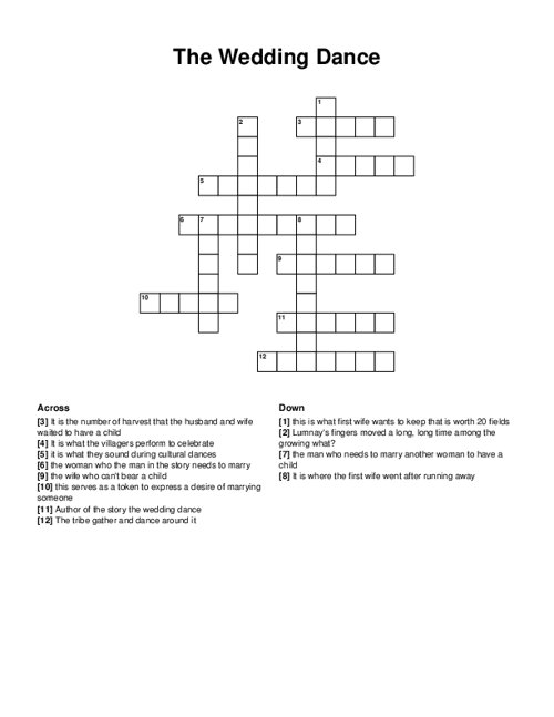 The Wedding Dance Crossword Puzzle The Wedding Dance Crossword Puzzle
