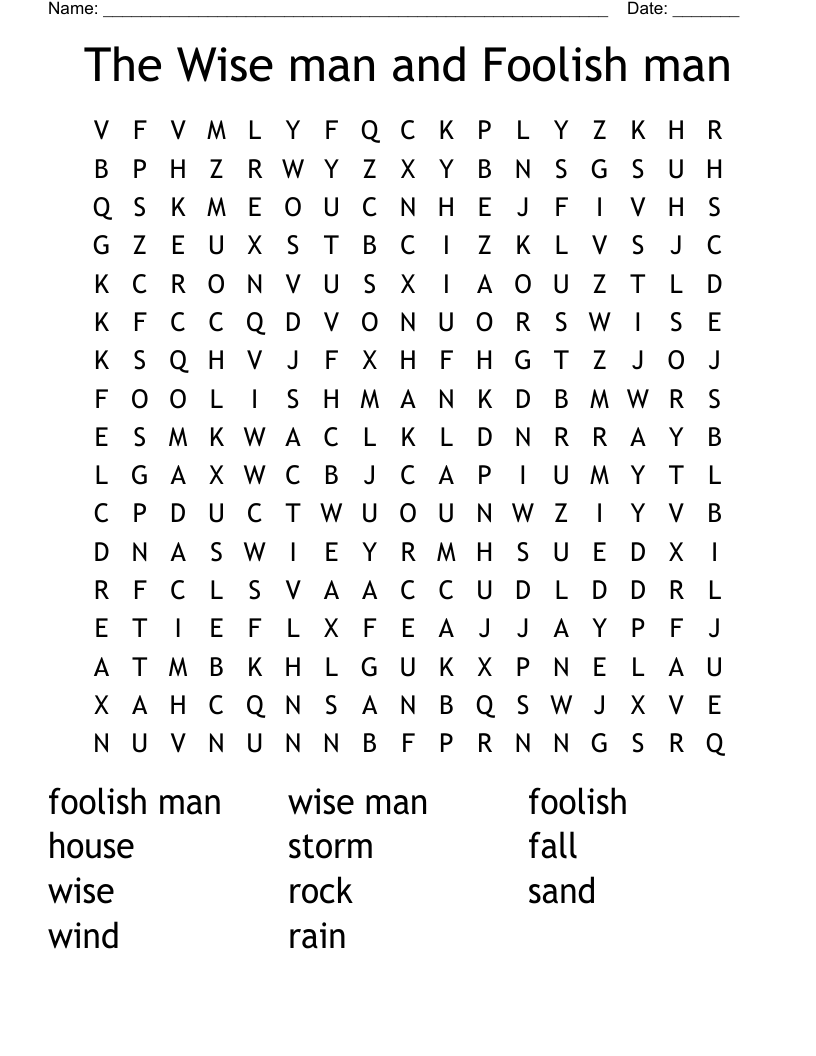 The Wise Man And Foolish Man Word Search WordMint The Wise Man And Foolish Man Word Search WordMint