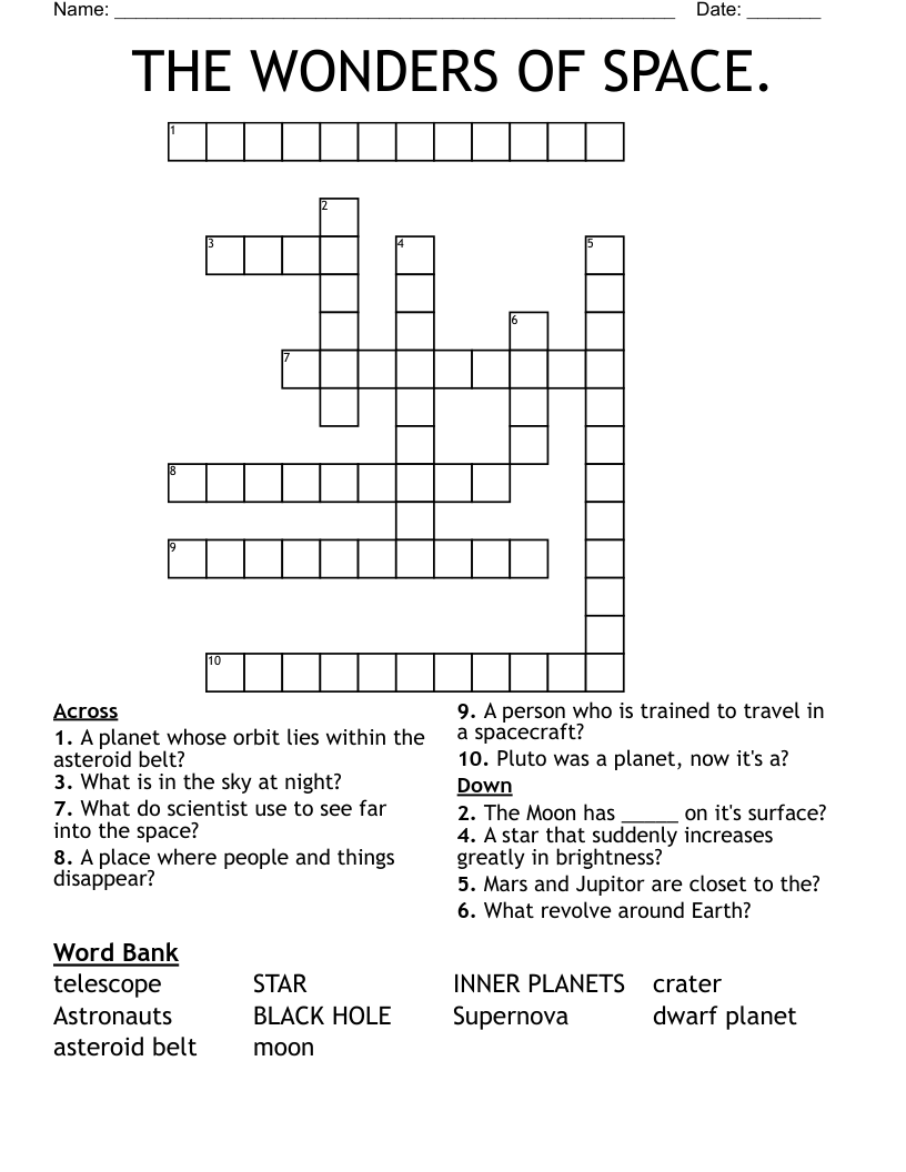 THE WONDERS OF SPACE Crossword WordMint
