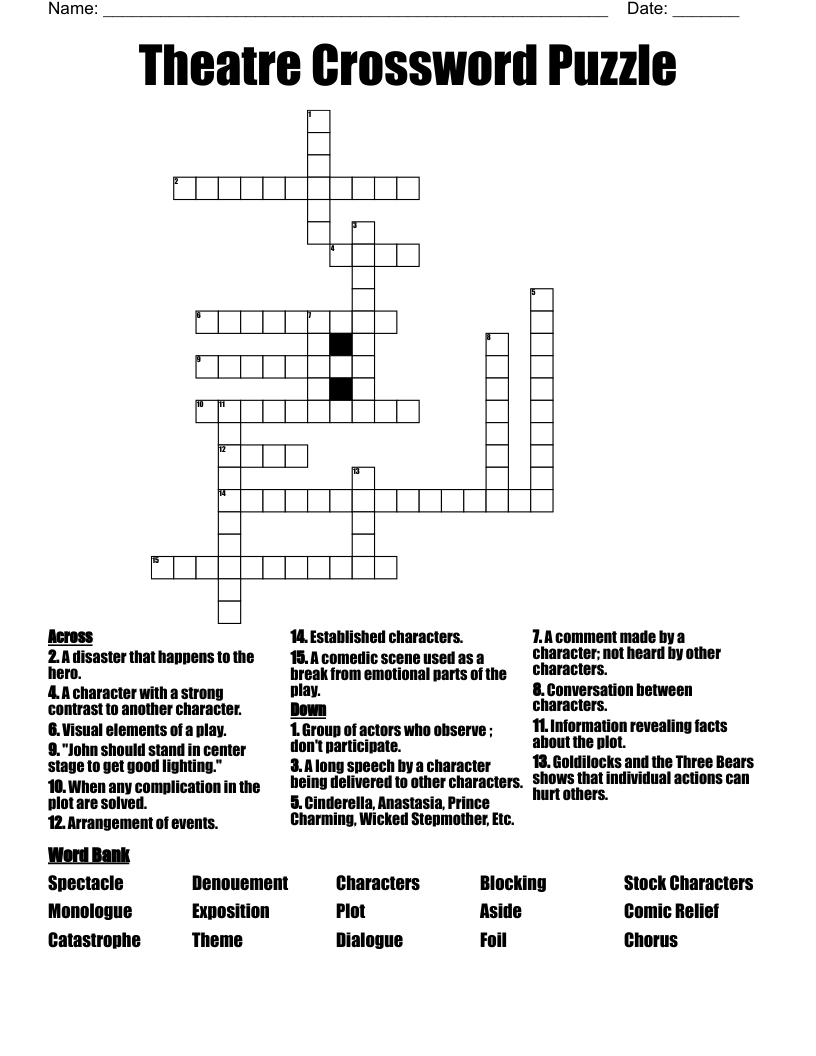 Theatre Crossword Puzzle WordMint